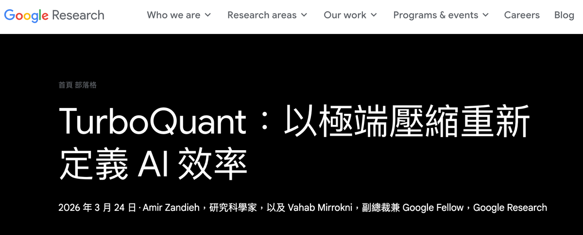 Google TurboQuant 震撼突破：AI 推理成本崩盤，記憶體省 6 倍、速度飆 8 倍