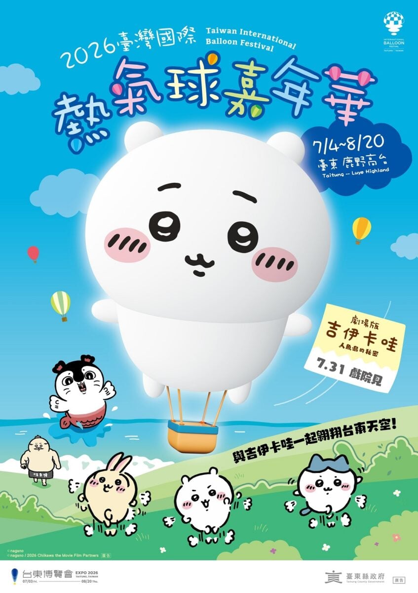 2026臺灣國際熱氣球嘉年華攜手吉伊卡哇 7/4鹿野高台萌翻登場