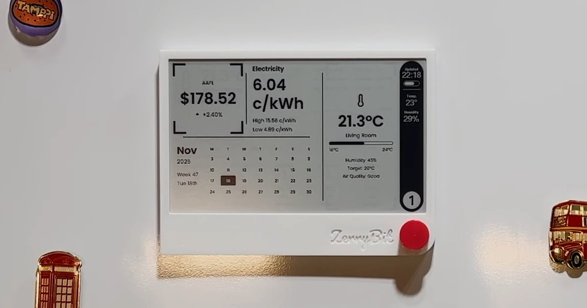 ZerryBit 電子紙資訊顯示器2026年上市 獨特旋鈕設計搭配半年續航